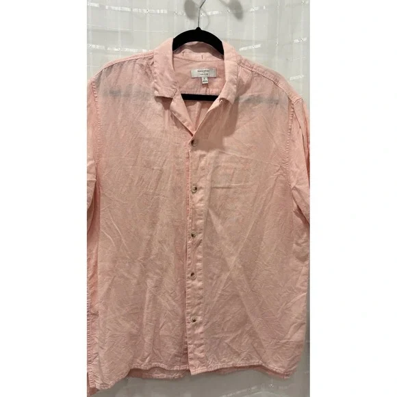 Banana Republic Mens Pink Linen Blend Short Sleeve Button‎ Down Shirt Large