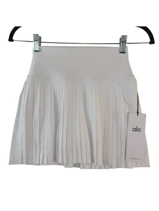 NEW Alo Yoga Grand Slam White Pleated Tennis Skirt With Built-In Shorts Sz XS