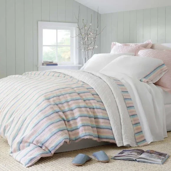 Pine Cone Hill Harmony Stripe Linen King Duvet and Sham