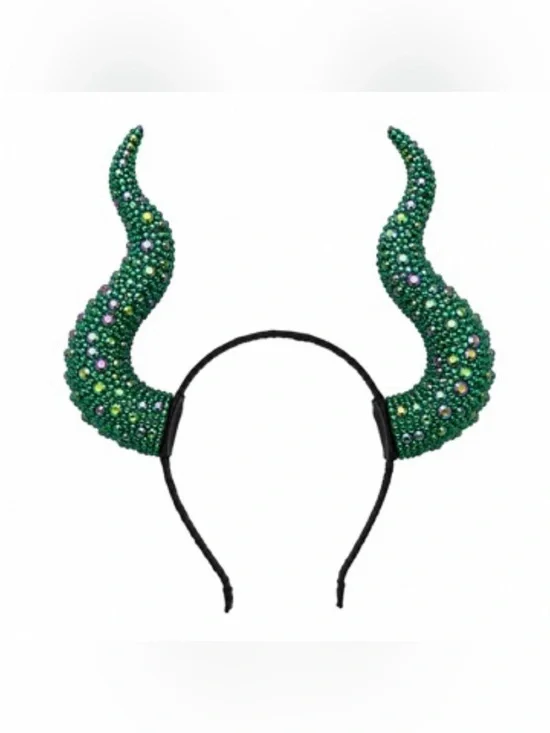 Emerald Green Flame Iridescent Rhinestone Gothic Horns Headband New