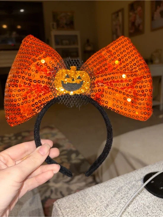 Orange Sequin Pumpkin Bow Headband for Kids - Halloween Costume Accessory