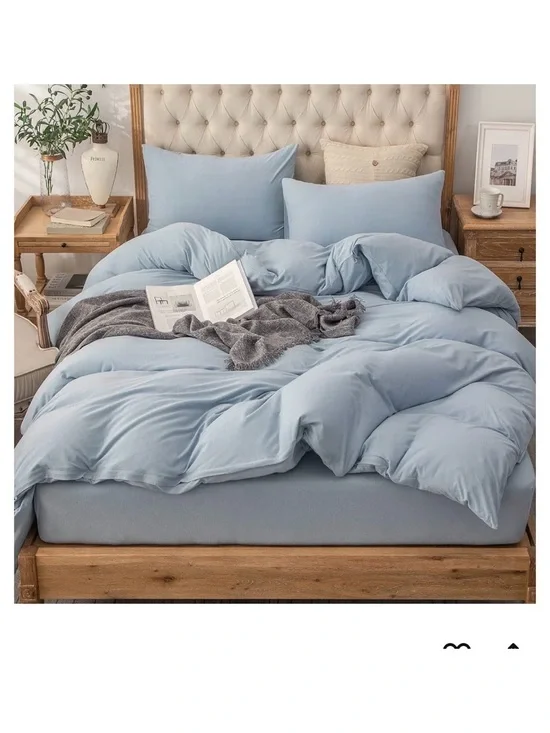 Light Blue Jersey Knit Duvet Cover Set - Soft 3pc Bedding
