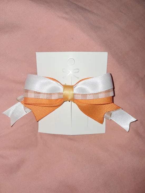 Fall Plaid Orange White Ribbon Hair Bow Barrette
