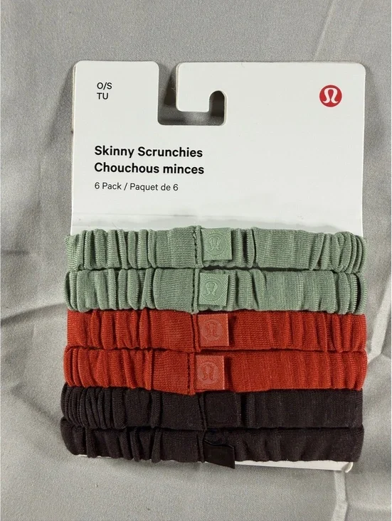 Lululemon Skinny Scrunchies 6 Pack - Desert Green, Autumn Rust,& Sequoia NWT