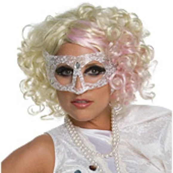LADY GAGA Blonde & Pink Curly Wig Licensed New