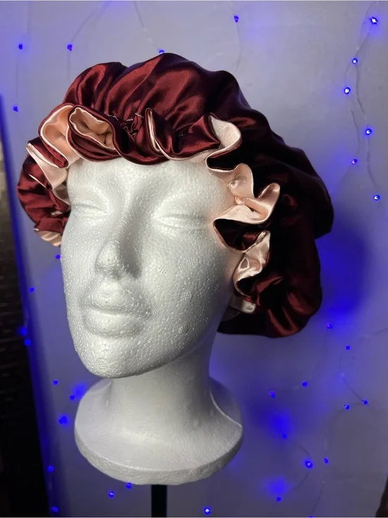 Satin Reversible Sleep Bonnet - Burgundy and Blush