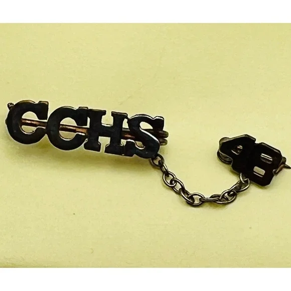 CCHS High School Tie Tack Pin Chain Gold Tone Letter Vintage Mid Century 1948‎