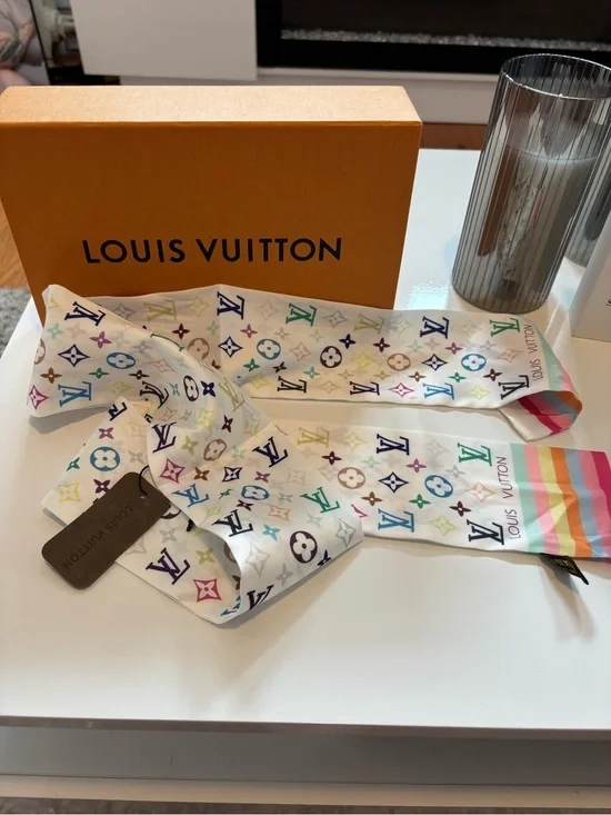 Louis Vuitton White Multicolor Monogram Twilly Scarf