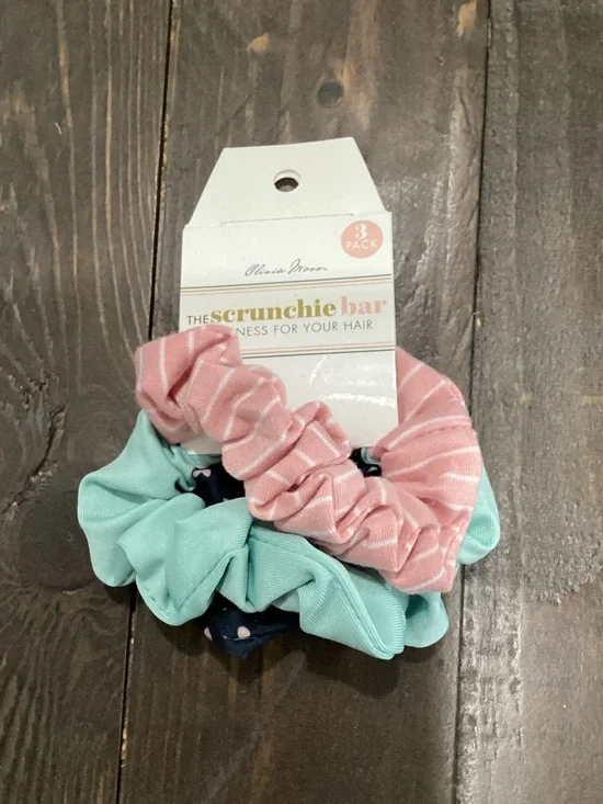 Olivia Moon‎ 3-Pack Pink Stripe, Mint & Navy Heart Scrunchies