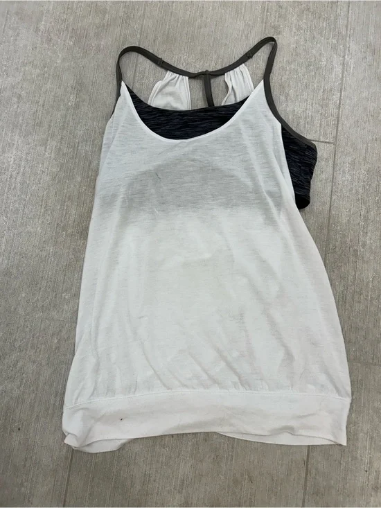 ALO Yoga White Layered Tank with Charcoal Inner Shelf