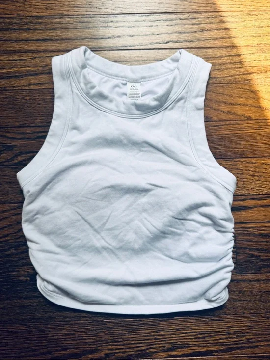 ALO White High neck Seamless Racerback Crop Bra Tank Top