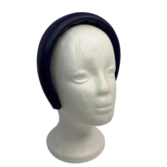 Handmade Navy Blue Faux Leather Padded Headband Wide Chunky Preppy Boho‎ NWOT