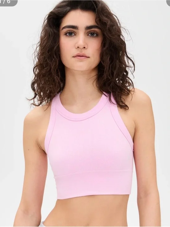ALO Yoga Pink Ribbed High-Neck Crop Sports Bra