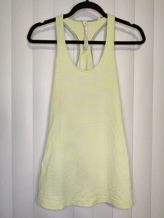 lululemon athletica Pale Yellow and White Striped Racerback Tank
