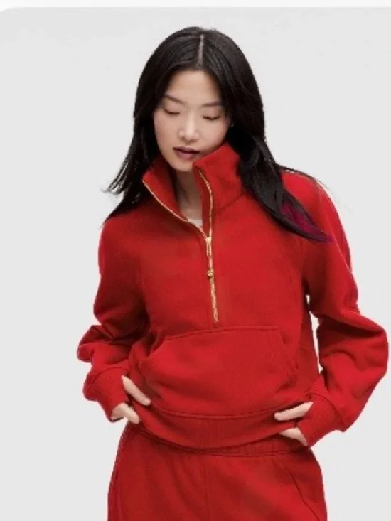 lululemon Lunar New Year Scuba Oversized Funnel-Neck Half Zip Dark Red M/L EXC C