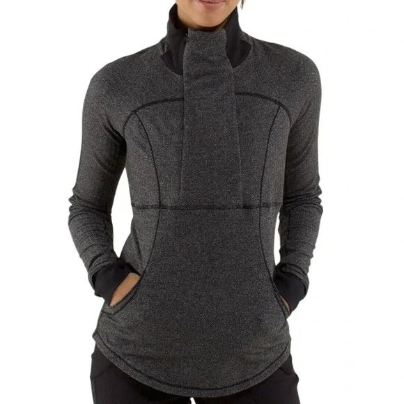 Lululemon Define Mock Neck Pullover Herringbone Gray‎ Size 6
