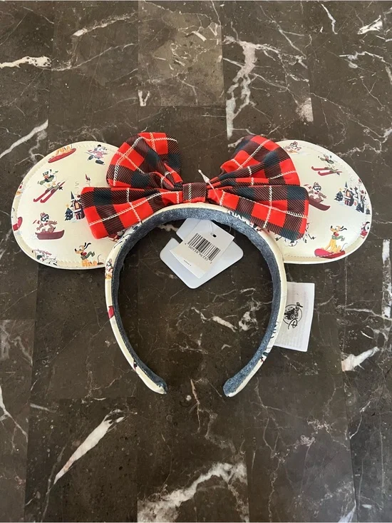 NWT Disney Parks Holiday Plaid Bow Minnie Ears Headband