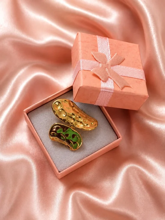 Gold and Green Enamel Bean Clip Set - Women Accessories