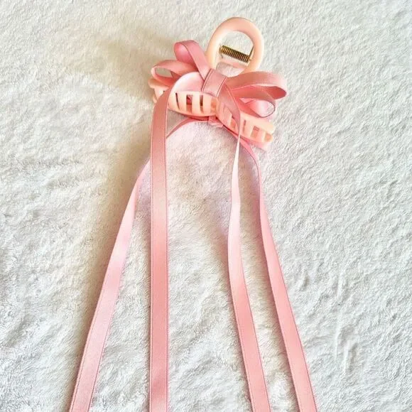 Pink bow ribbon hair claw