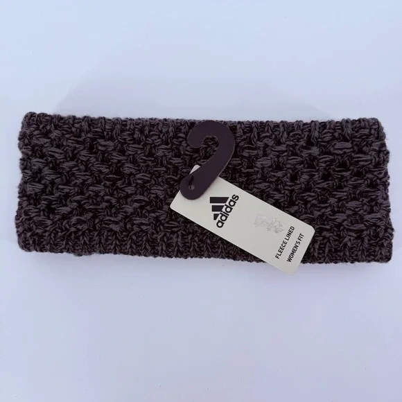 Adidas Crestline Headband Womens Black Onix Grey Fleece Lined Knit IQ5590 OSFA