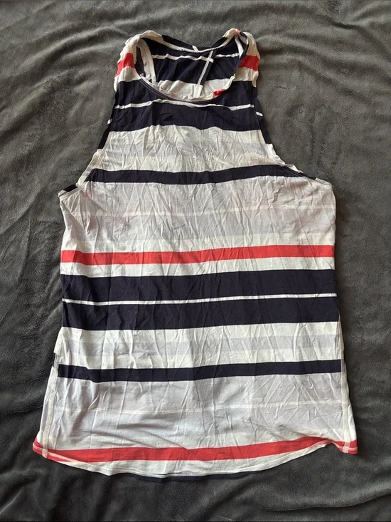 lululemon athletica Navy, White, Grey and Coral Striped Open-back Tank