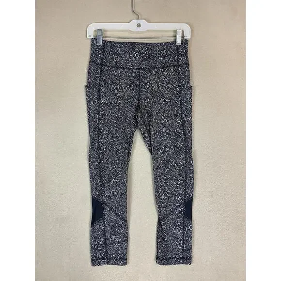 Lululemon Pants Womens 4 Black Floral Crop Stretch Skinny Athletic Fit‎ Leggings