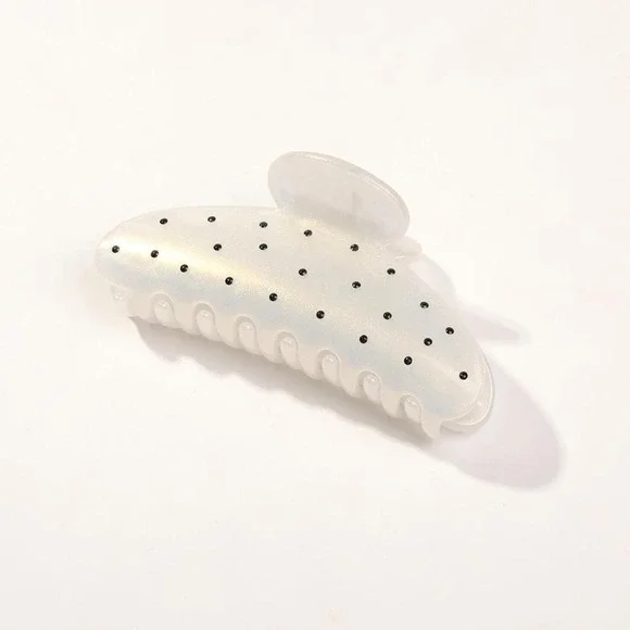 White Hair Clip with Black Polka Dots