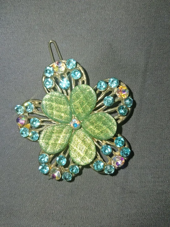 Green Floral Crystal Statement Brooch - Brand: