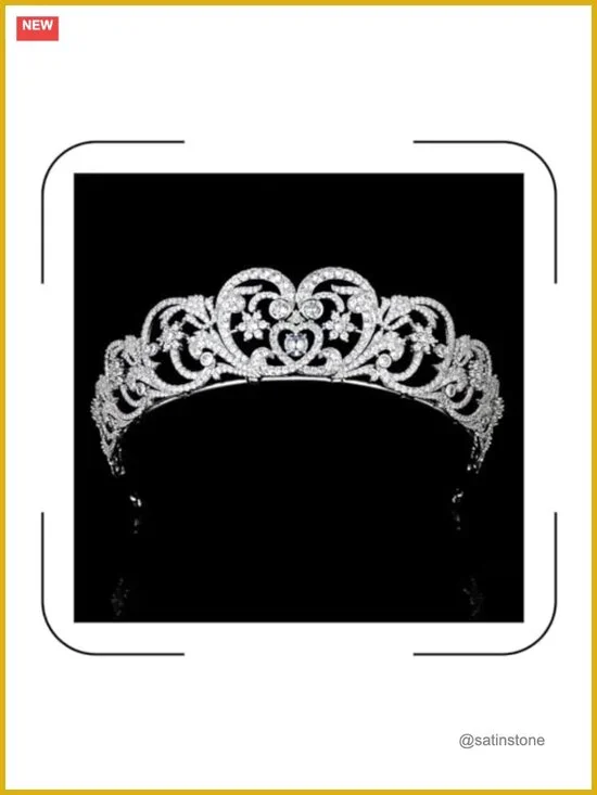 Vintage Princess Pearl Crown Tiara with Cubic Zirconia for Bride Wedding Prom