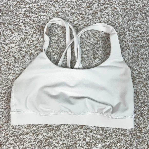Lululemon Sports Bra Womens 4 White Energy Strappy Back Athletic Workout Yoga
