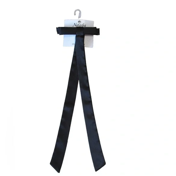 Natasha nwt set of 2 Black Silk Skinny Bow Barrette Long Tail Hair Bow Hair Clip