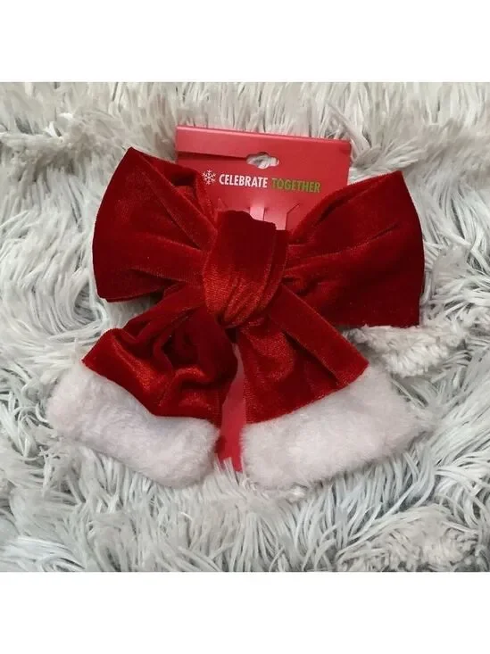 Celebrate Together oversized red velvet bow hair clip with white trim