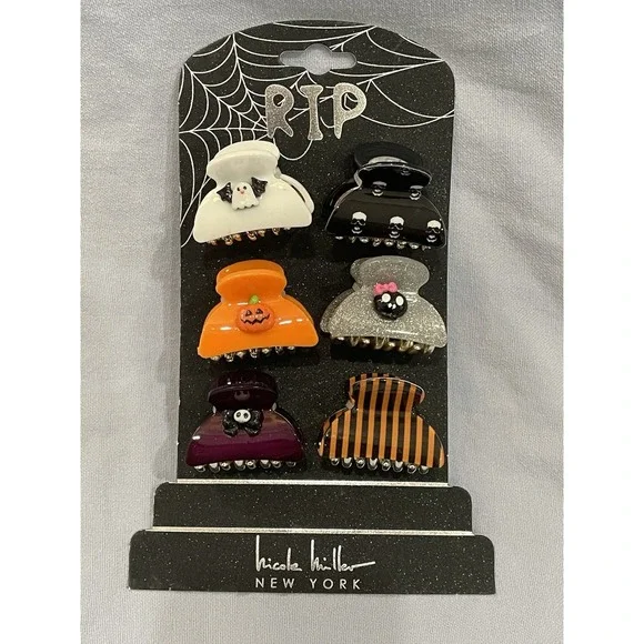 NEW Set of 6 Nicole Miller Claw Hair Clips - Halloween Pumpkin Ghost Skull