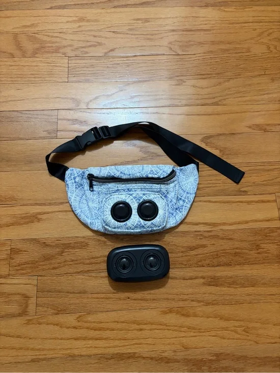 Blue Pattern Accessory Waist Bag with Black Strap with Bluetooth speaker
