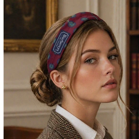 Burberrys‎ of London Vintage Men's Upcycled Tie Burgundy Medallion Silk Headband