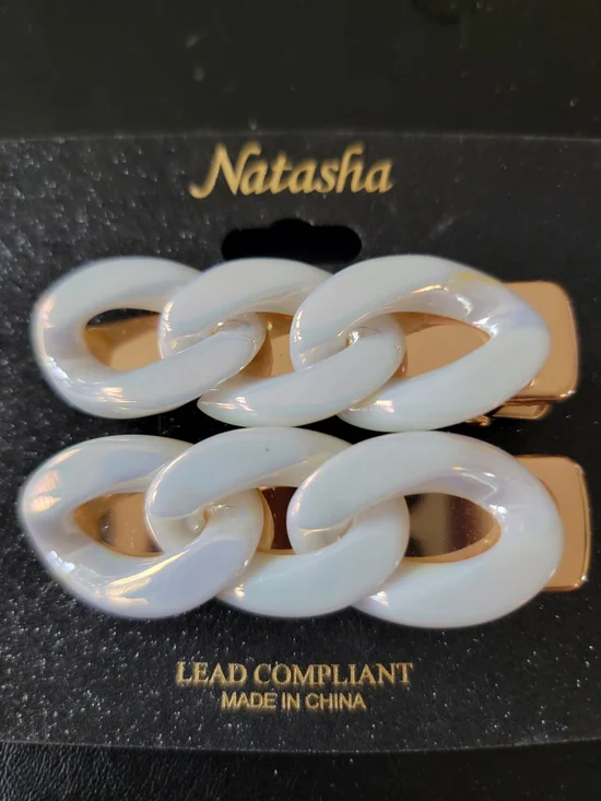 Natasha Couture Iridescent White Chain-Link Hair Clips - Pair