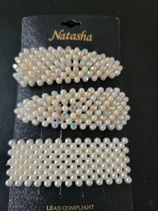Natasha Couture Pearl & Aurora Crystal Hair Clip Trio in Ivory