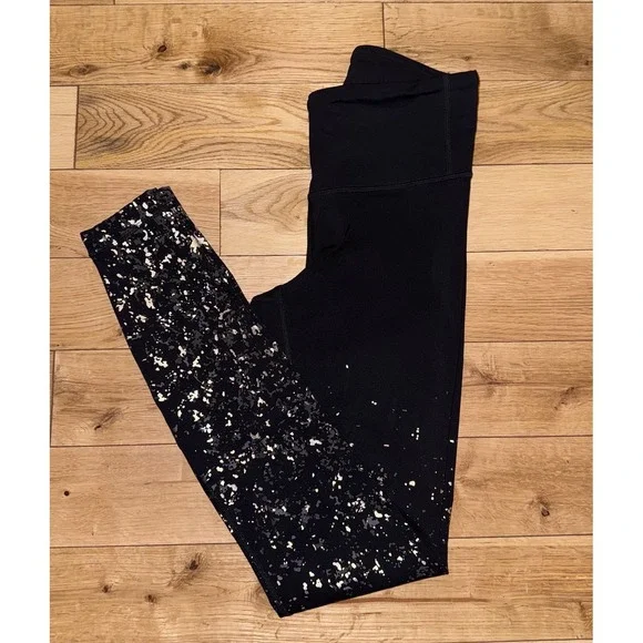 Lululemon Black Speckle Shine Speed Wunder Tight‎ Leggings Women's Size 4
