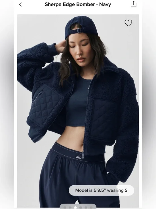 ALO Yoga Navy Sherpa Edge Bomber Zip Jacket Navy Small