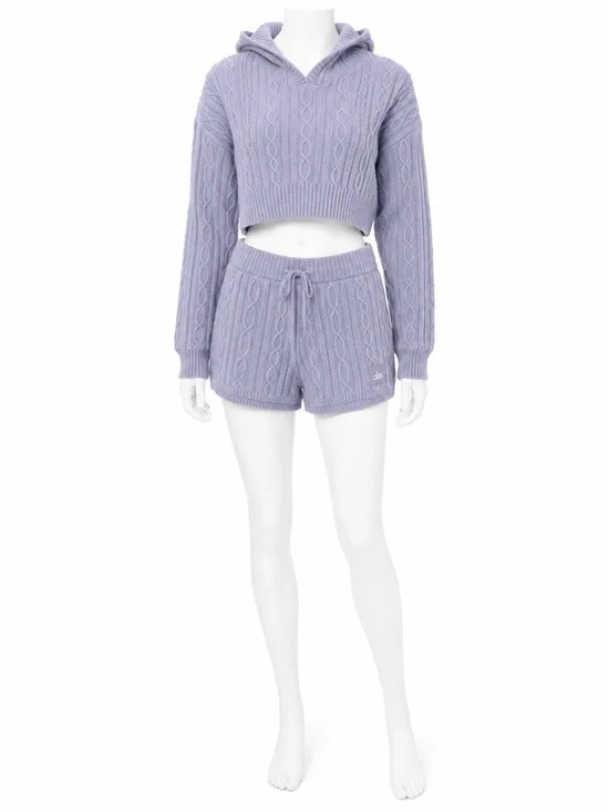 Alo Yoga Cable Knit Winter Bliss Hoodie + Short Set - Winter Frost