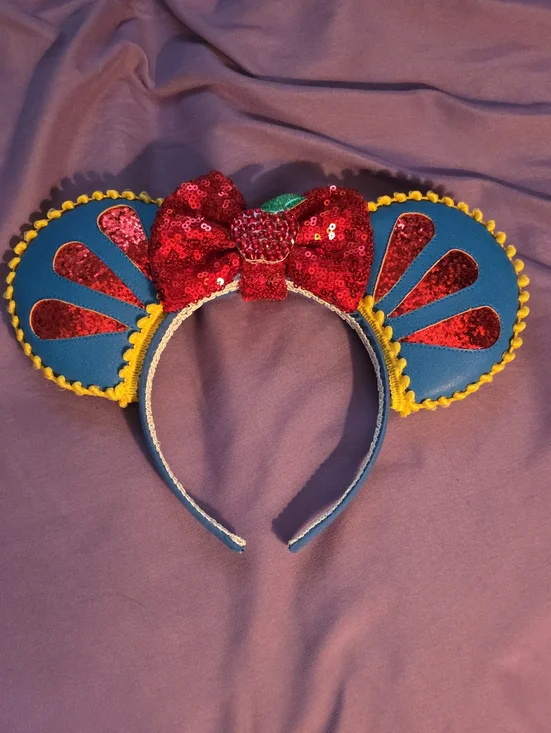 Snow White Inspired Blue & Red Sequin Ear Headband Costume Accessory