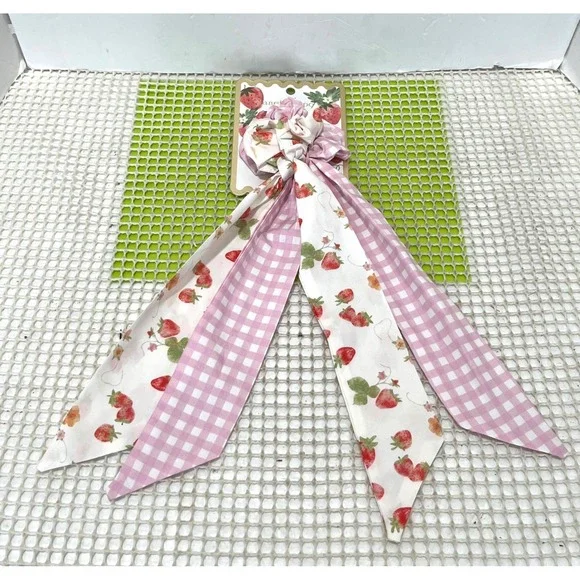 Nanette‎ Lepore 2pc Scarf Scrunchie Set Pink Gingham Hair Accessories NEW