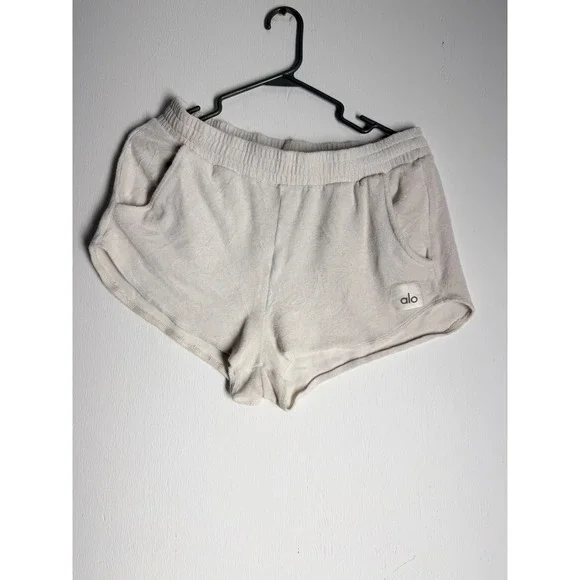 Alo Yoga Women Bone Terry Cloth Lounge Shorts Size Medium Pockets Athletic Yoga