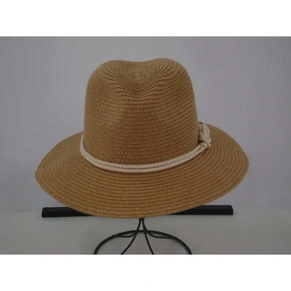 Magid Hats Tan Straw Fedora Sun Hat with Nautical Rope Knot Detail‎ RN 90894