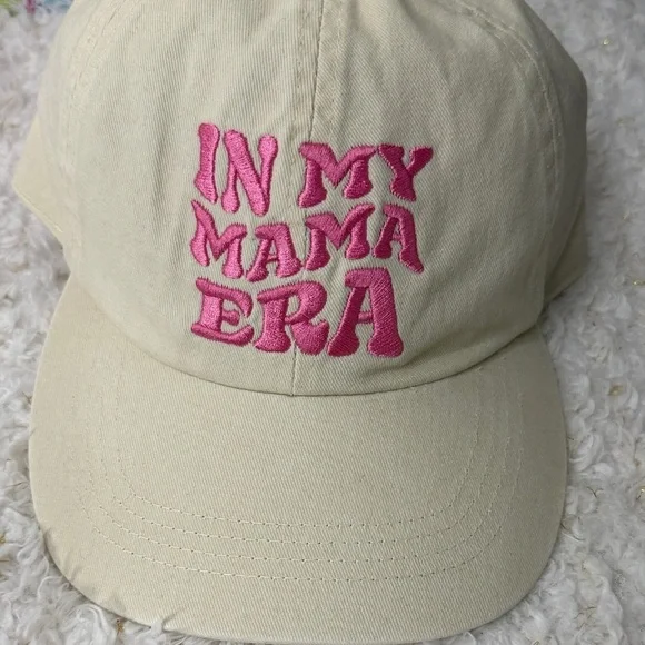 Beige Cap with Pink Embroidery In‎ my MAMA era