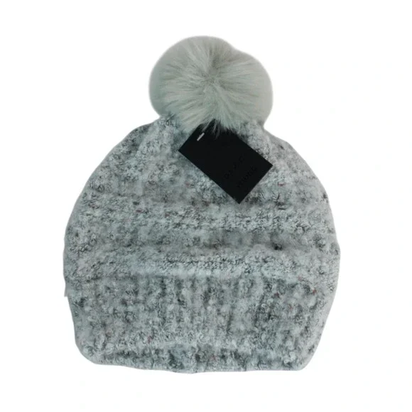 David and Young Mint Green Knit‎ Beanie Faux Fur Pom Pom Winter Hat NWT