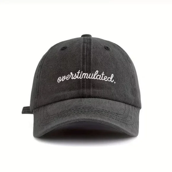 Womens Overstimulated Embroidered Baseball Cap Washed Black Casual‎ Dad Hat