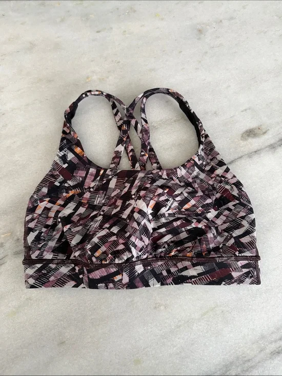 lululemon athletica Strappy Sports Bra - Pink, Black & White Print energy bra 4