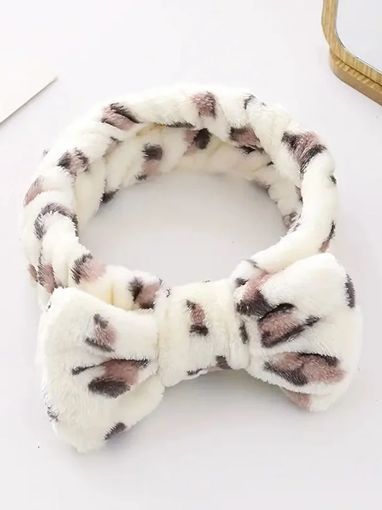 NEW Plush Leopard Print Bow Headband Cream and Brown