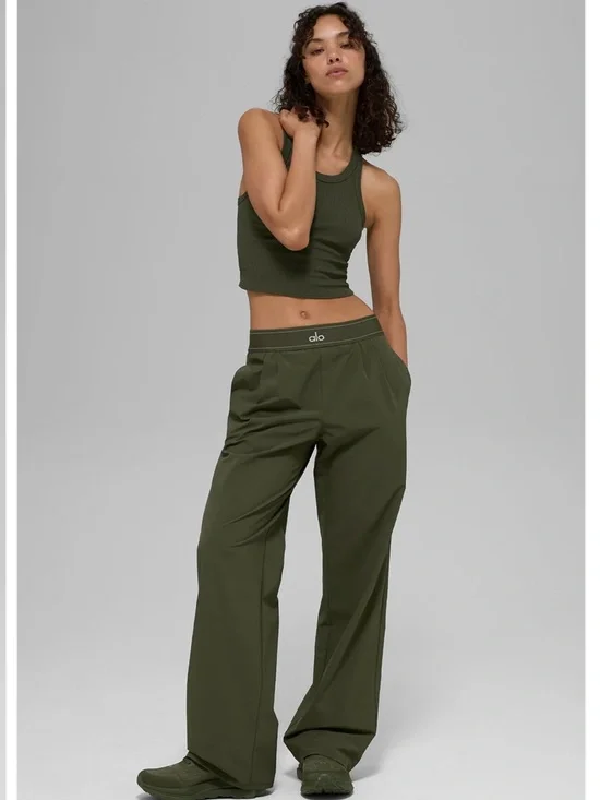 Alo Yoga Suit Up Trouser Long Green Olive XXS NWT